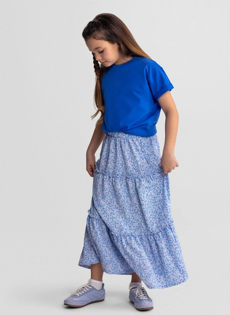 MINOTI Girls elasticated waistband blue floral maxi skirt